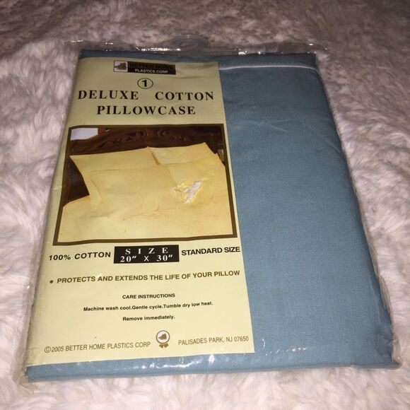 New Vintage Aqua Blue Pillowcase with White Trim Cotton - Picture 4 of 5